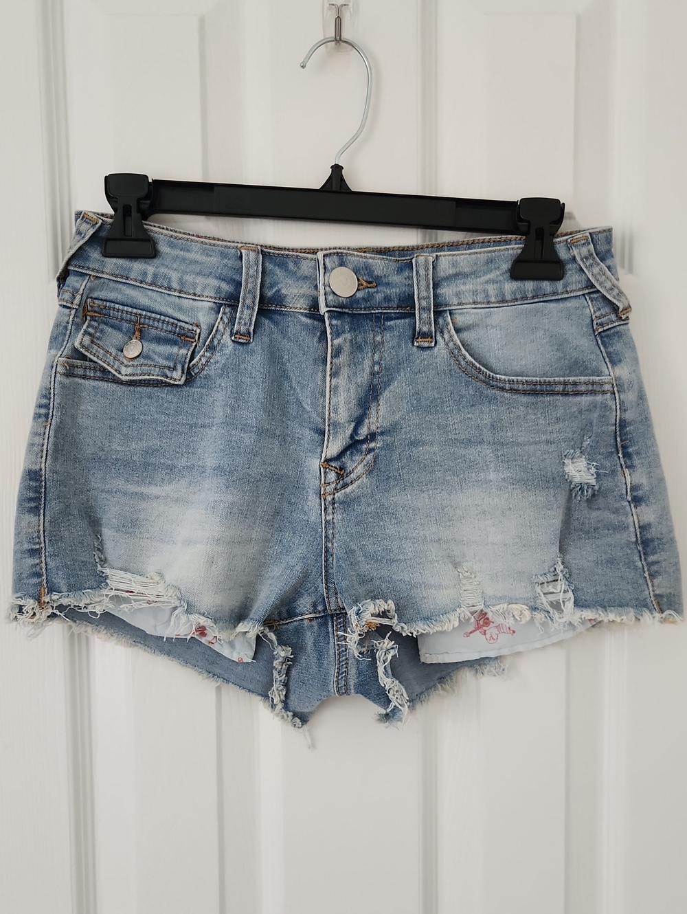 True Religion Light Blue Distressed Denim Shorts